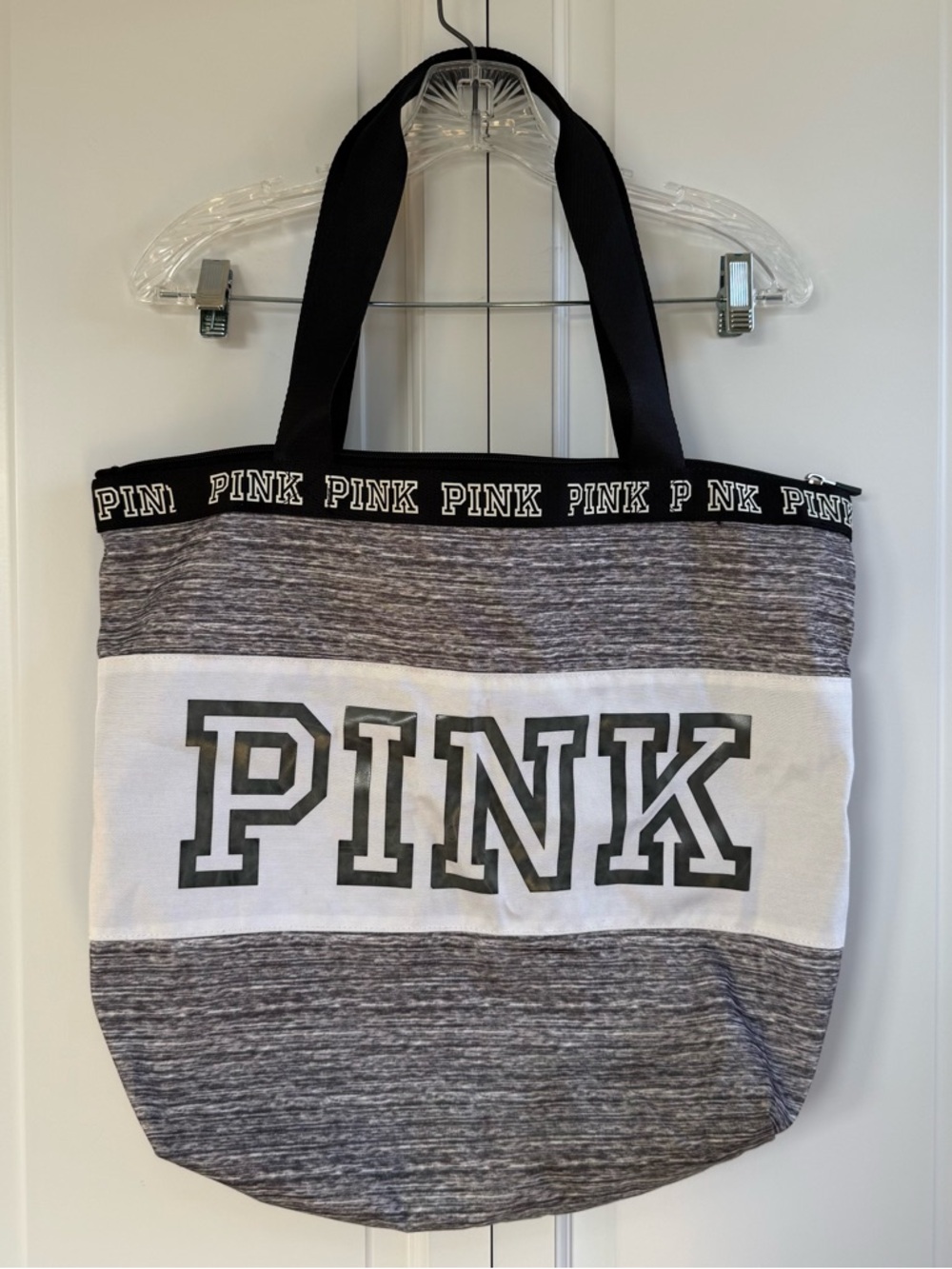 PINK Victoria's Secret Gray, White & Black Logo Canvas Tote